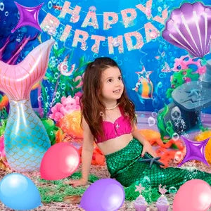 Mermaid Party Supplies,90 Pcs Party Supplies Kit-Mermaid Birthday Plates Cups Napkins Tablecloth&Banner Balloons etc for Girls
