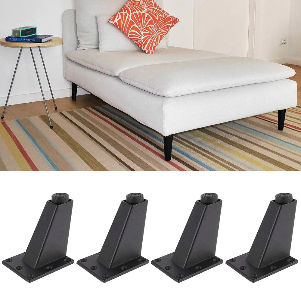 Lot de 4 pieds de meuble réglables en métal, noirs, en alliage d'aluminium épais, pour canapé, lit, meuble TV