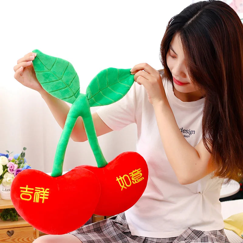 Peluche cerise dessin animé Kawaii, plantes en peluche, nourriture, cerise rouge, coussin, mignon, doux, jouets pour enfants, cadeau, décoration