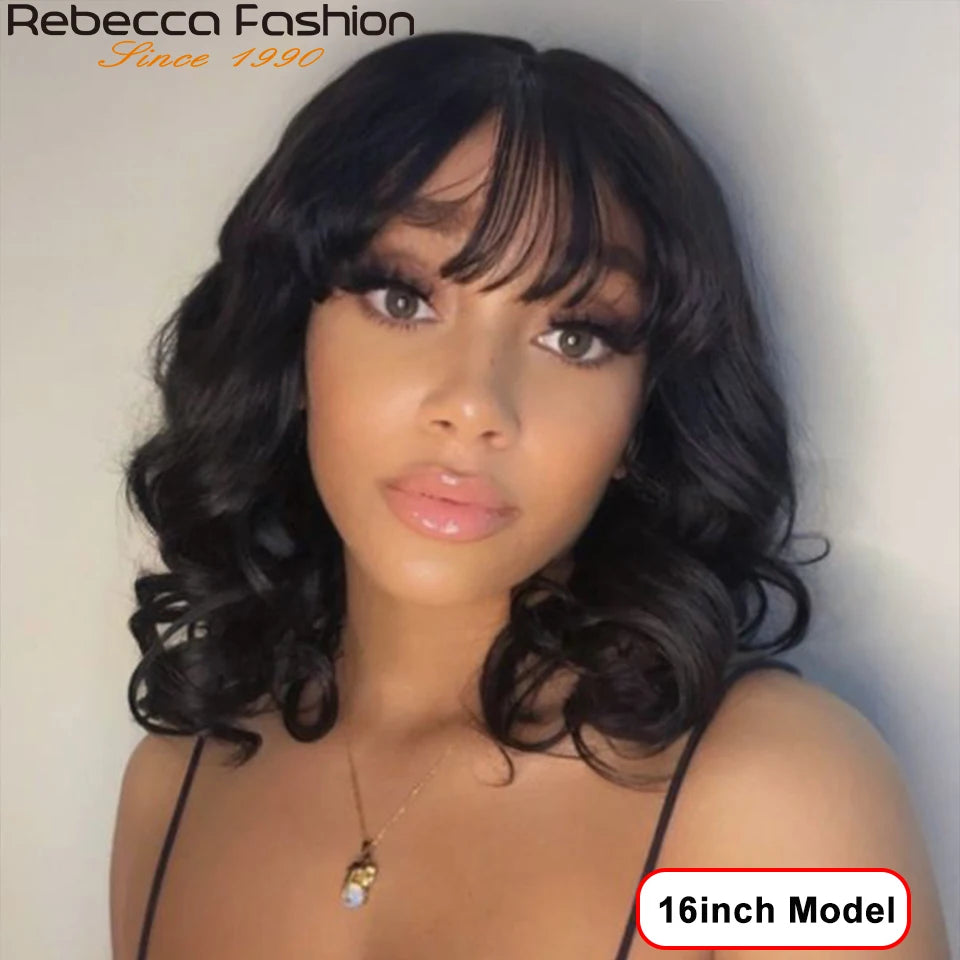 Perruques Rebecca 3x1 Body Wave 100 % cheveux humains avec frange rideau pour femmes, cheveux brésiliens Remy, sans colle, colorées, QVR