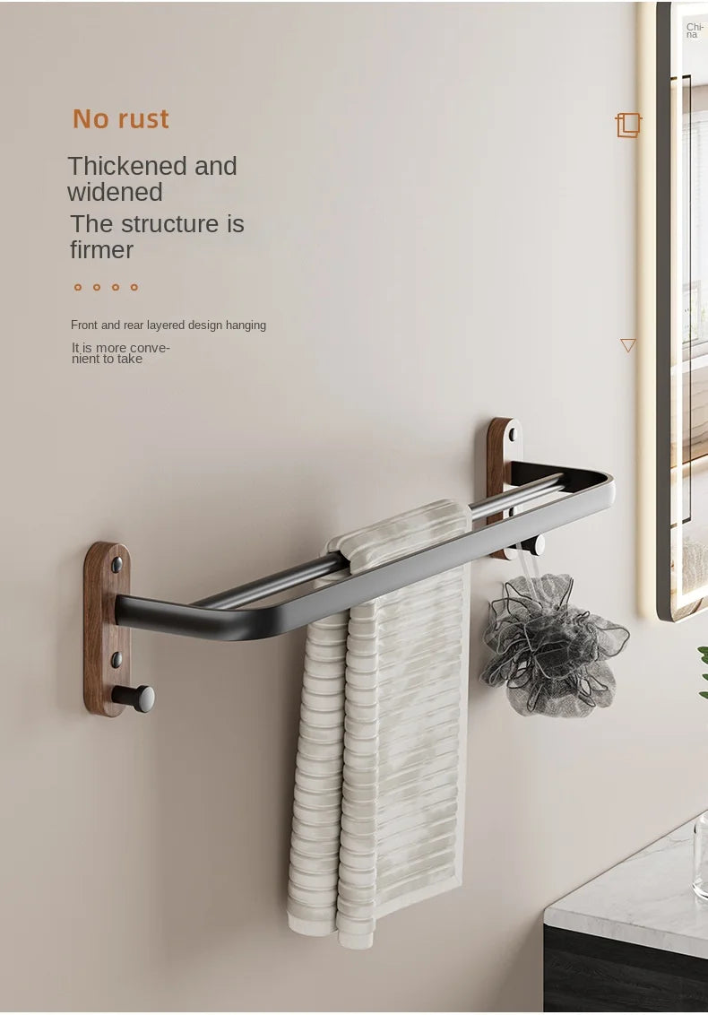 Nordic solid wood Light Luxury Towel Rack Bathroom Towel Shelf Perforated Wall Mounted Towel shelves Bathroom Accessories