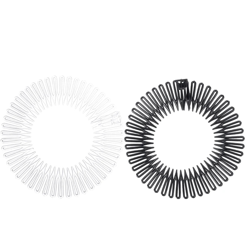 2pcs Rhinestone Plastic Full Circle Stretch Diamond Flexible Comb Teeth Headband Hair Band Clip Face Wash Fixed Hair Accessories