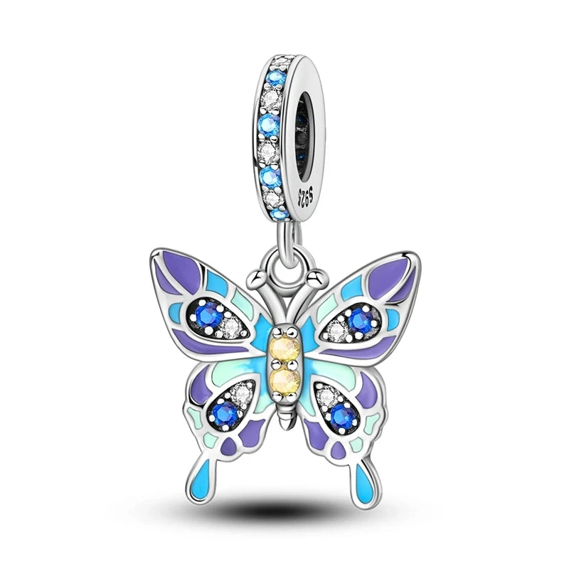 New 925 Sterling Silver Luminous Elf Blue Purple Butterfly Moon Life Tree Charms Beads Fit Pandach Original Bracelet DIY Jewelry