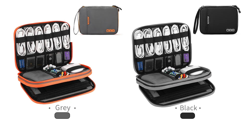 Organiseur électronique, organiseur de câbles de voyage, sac double couche pour accessoires électroniques, pour tablette 7,9", clé USB, cordons, noir
