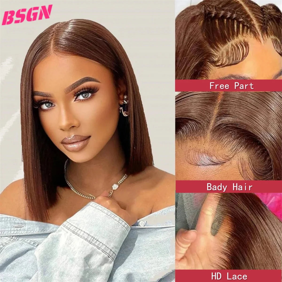200% BSGN Chocolate Bob Wigs 13X4 HD Transparent Lace Frontal Wigs Human Hair 100% Human Hair For Woman Pre Plucked Glueless Wig