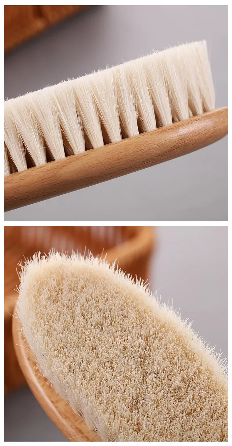 Brosse à cheveux en laine et bois pour nouveau-né, peigne pour bébé, masseur de tête portable, brosse de bain pour cheveux, nouveau