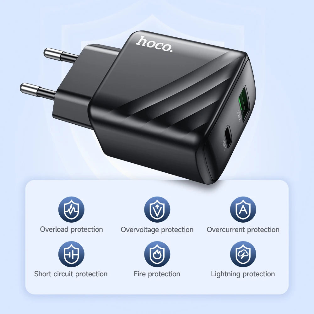 HOCO CS25A 20W USB Type C Charger PD Fast Charge Phone QC 3.0 Quick Chargers For iPhone 15 14 13 12 Pro Max Mini iPad Charging