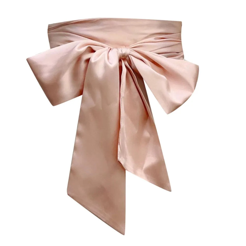 Satin Silk Bow Corset Waist Belt Wide Decorative Bowknot Fabric Ribbon Cummerbunds DIY Waist Bands For Women Lady Girl Bridal