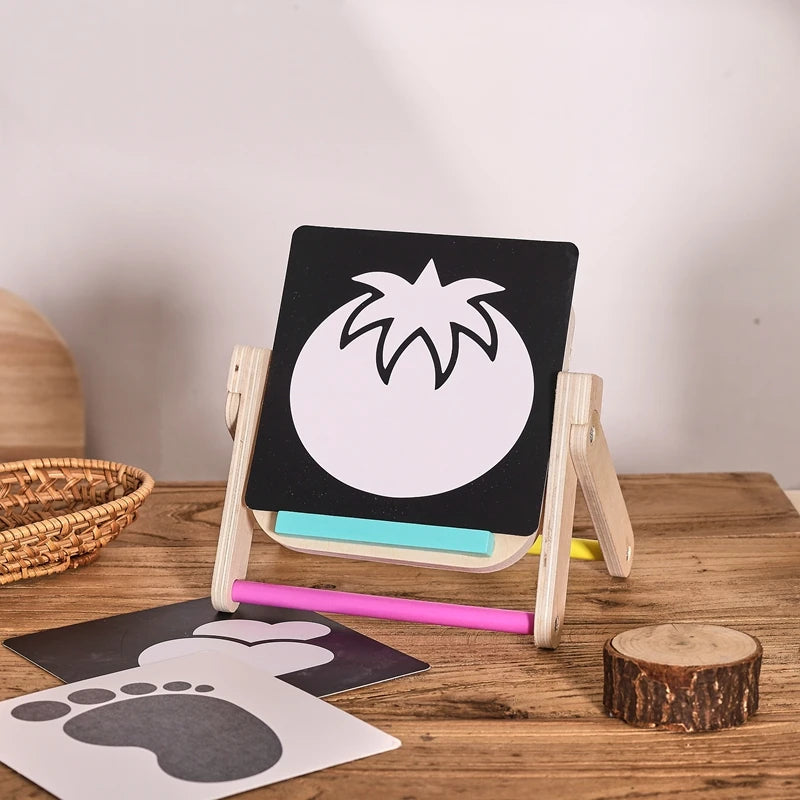 Baby Wooden Montessori Toys Mirror Tummy Time Infant Mirror Black White Contrast Visual Stimulation Sensory Development Toys