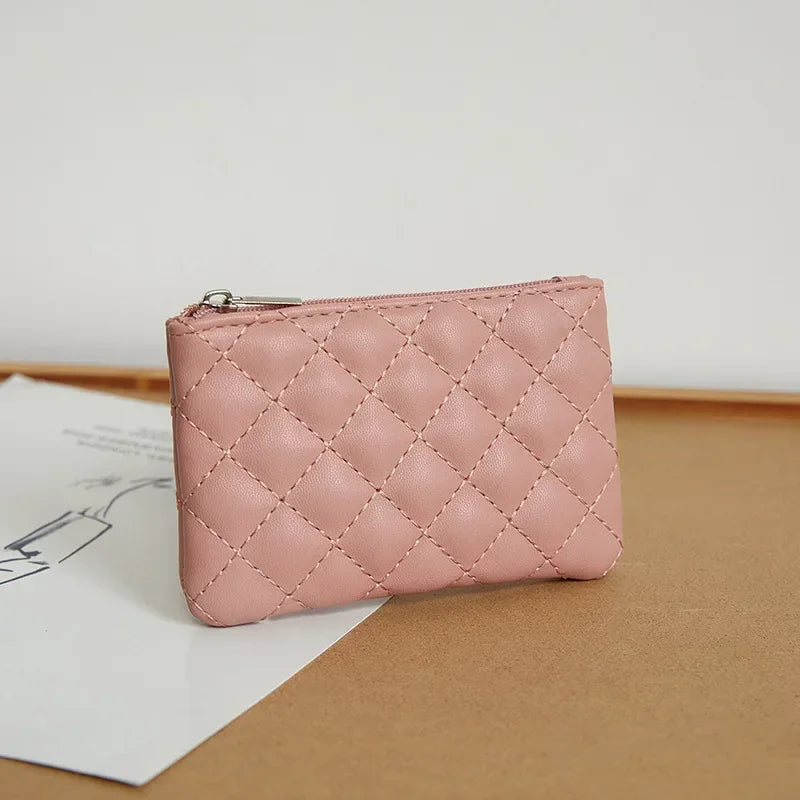 PU Soft Leather Diamond Grid Short Wallet Women Coin Purse Card Bag Zipper Coin Pouch Credit Card Holder ID Holder Mini Purse