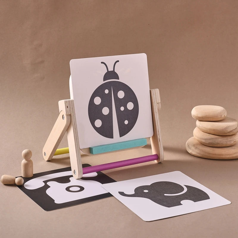 Baby Wooden Montessori Toys Mirror Tummy Time Infant Mirror Black White Contrast Visual Stimulation Sensory Development Toys