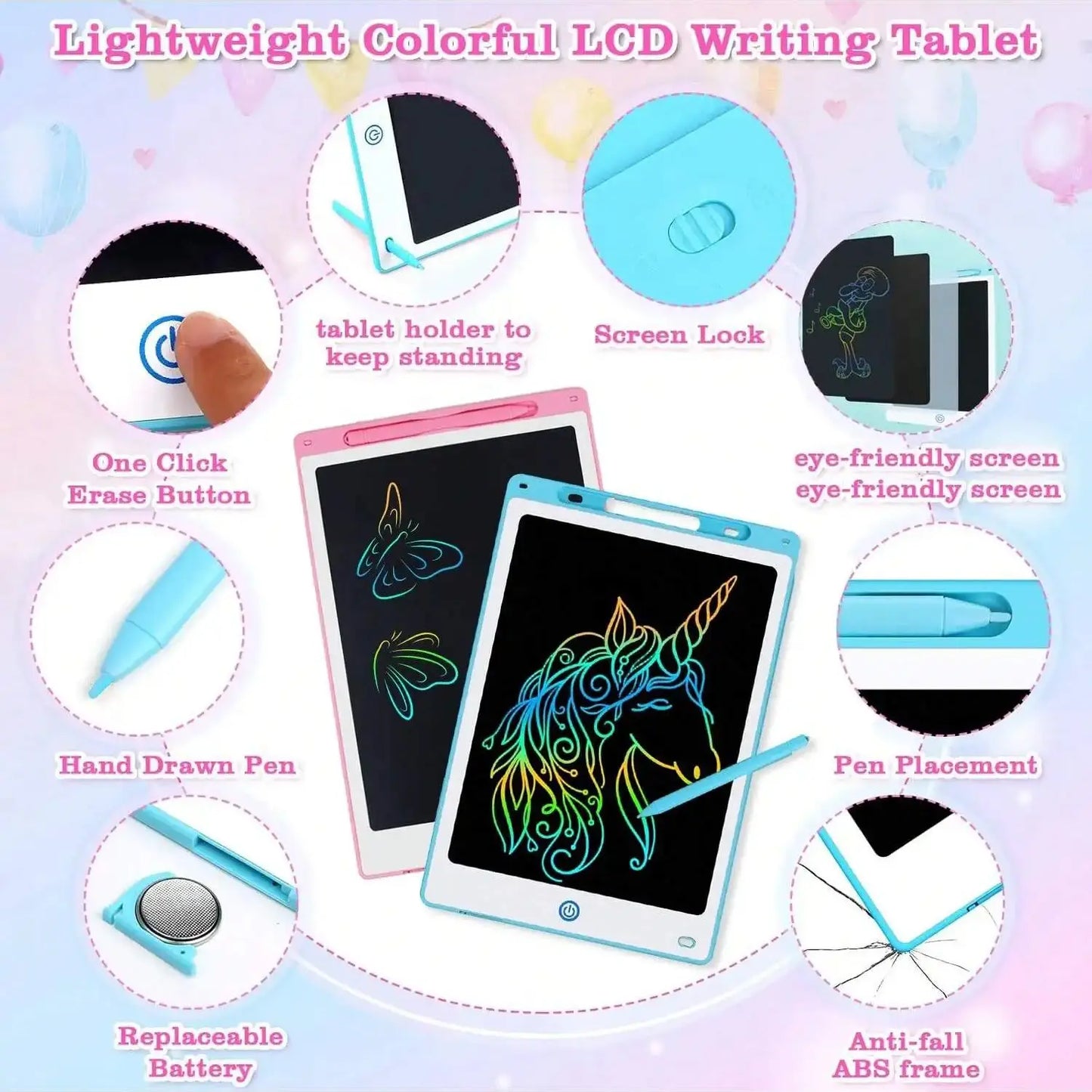 Tablette graphique LCD 8,5/10/12/16 pouces, tableau de dessin animé, jouets, cadeaux pour filles et garçons de 3 à 12 ans, bloc-notes pour enfants