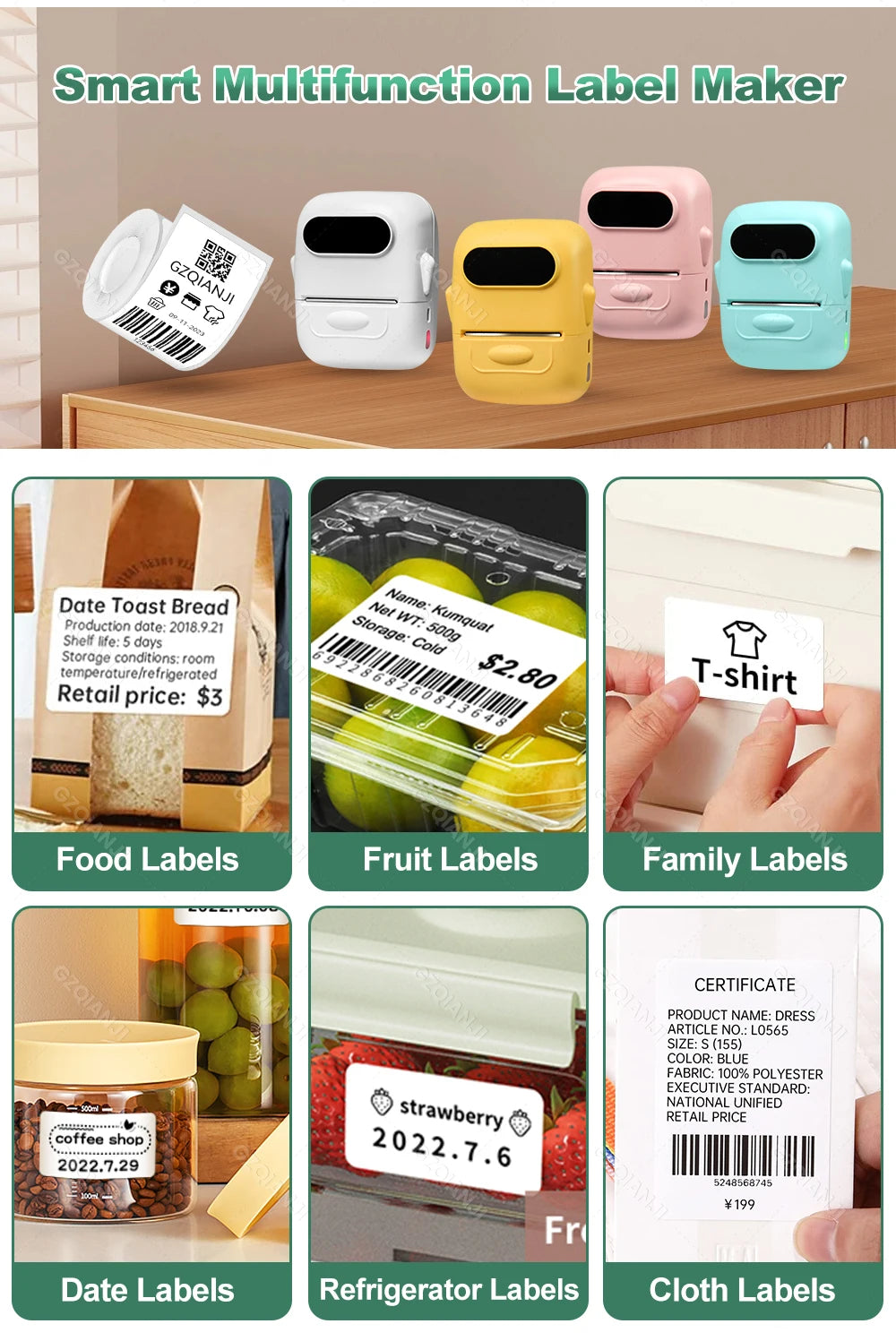 Marklife P50 Bluetooth Thermal Label Printer Barcode Sticker Paper Printer Self-adhesive Label Maker Labeling Portable Machine