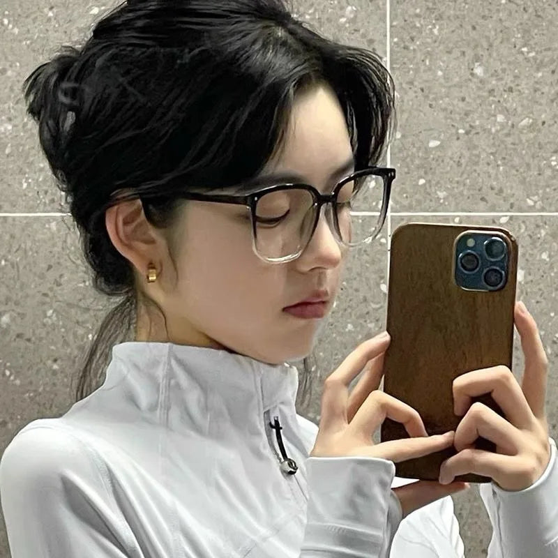 Monture de lunettes anti-lumière bleue tendance et tendance avec verres plats dégradés en bois pour femmes