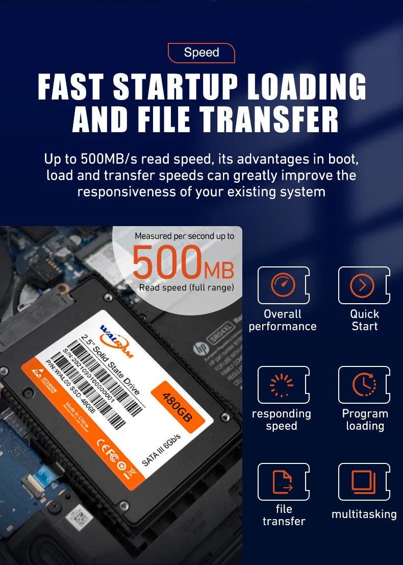 Disque dur SSD Walram 1 To SATA3 SSD 120 Go 240 Go 128 Go 256 Go 480 Go 512 Go 500 Go pour ordinateur portable de bureau