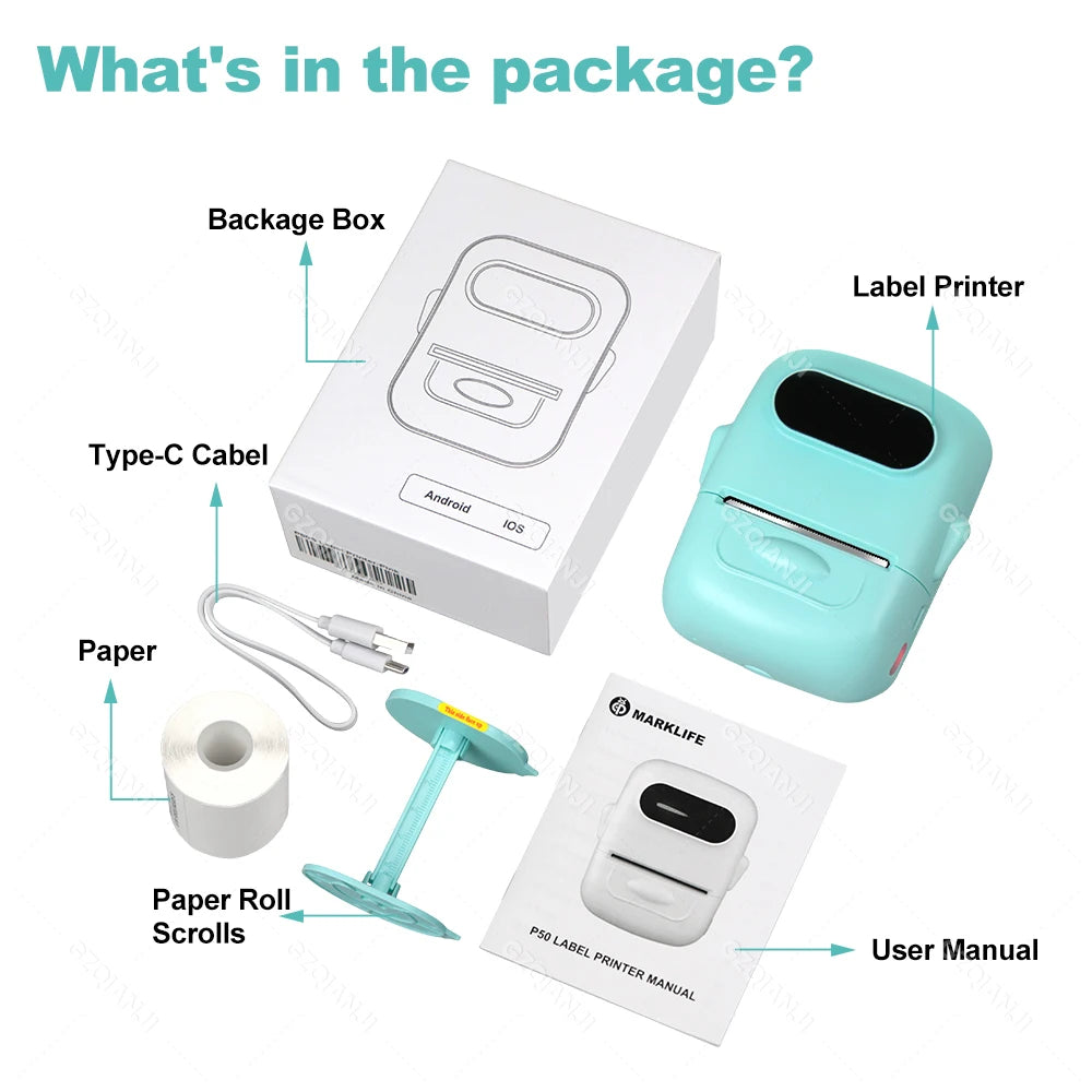 Marklife P50 Bluetooth Thermal Label Printer Barcode Sticker Paper Printer Self-adhesive Label Maker Labeling Portable Machine