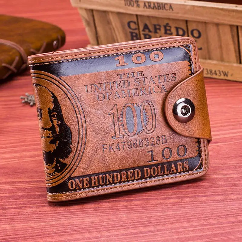 Men's Wallets With 100 US Dollar Pattern Wallet Male Leather Wallet Photo Card Holder Fashion Large Capacity Wallet Purse Bag