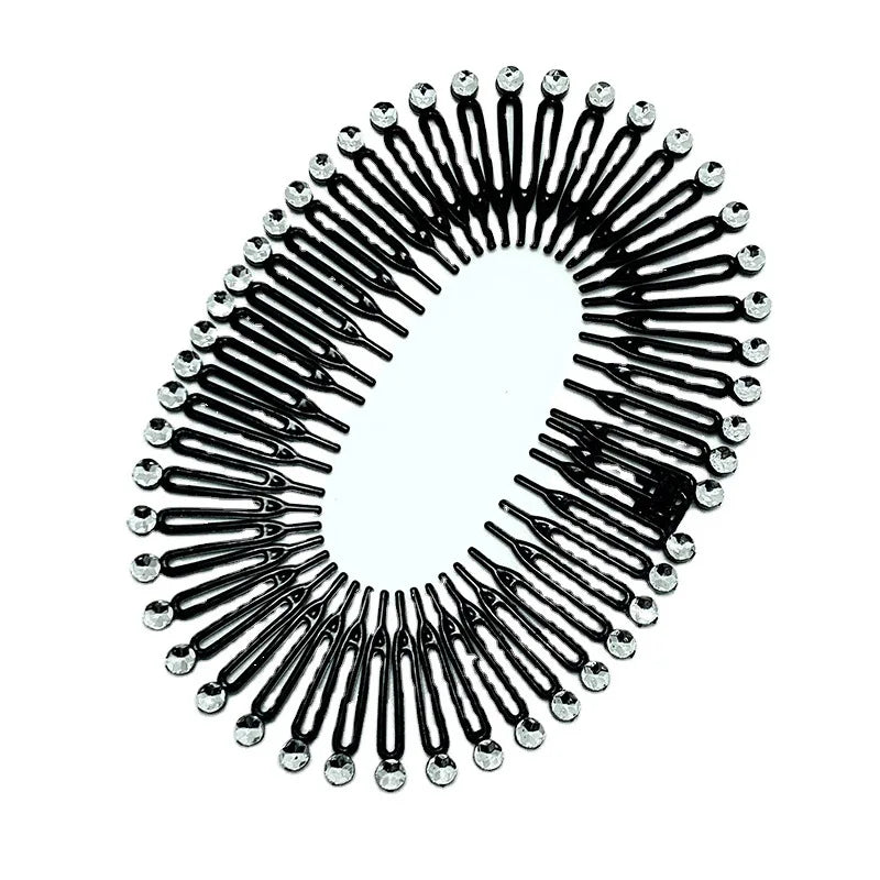 2pcs Rhinestone Plastic Full Circle Stretch Diamond Flexible Comb Teeth Headband Hair Band Clip Face Wash Fixed Hair Accessories