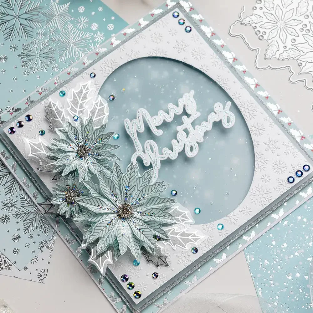 Winter Wonderland Christmas Ice Skate Snowflake Poinsettias Cutting Dies Hot Foil Scrapbooking Diary Decorate Embossing Template