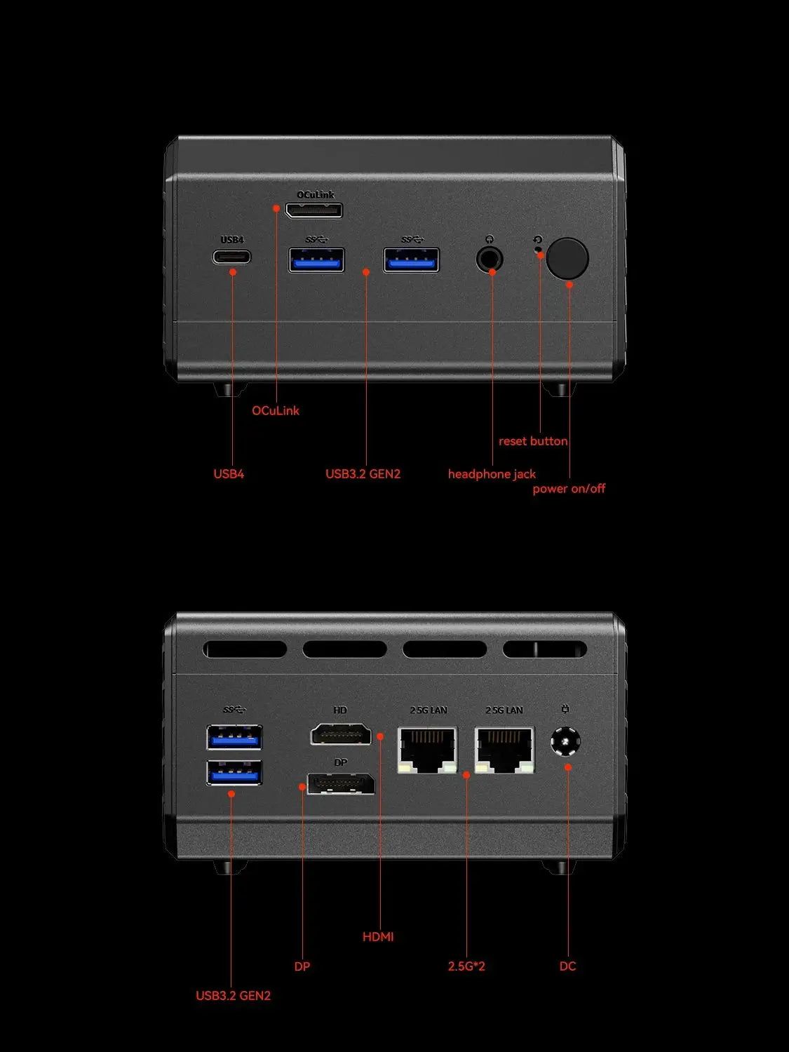 Mini PC AOOSTAR GT37 AMD Ryzen™ AI 9 HX 370 32 Go LPDDR5X-8000 MHz 1 To PCIe4.0 SSD, 12 cœurs/24 threads jusqu'à 5,1 GHz WiFi7/AI 50 TOPS