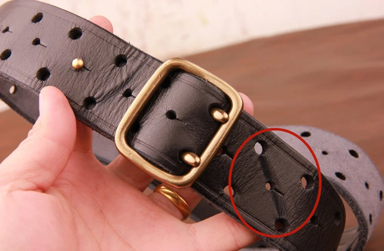 Double-pin Copper Buckle Men's Luxury Fashion Belt Retro First Layer Pure Cowhide Jeans with Genuine Leather Stylish Men's Belts