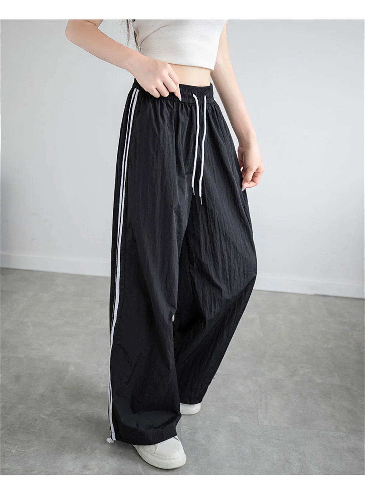 Pantalon ample taille haute pour femme, style streetwear, style hip-hop, décontracté, avec cordon de serrage, collection 2025