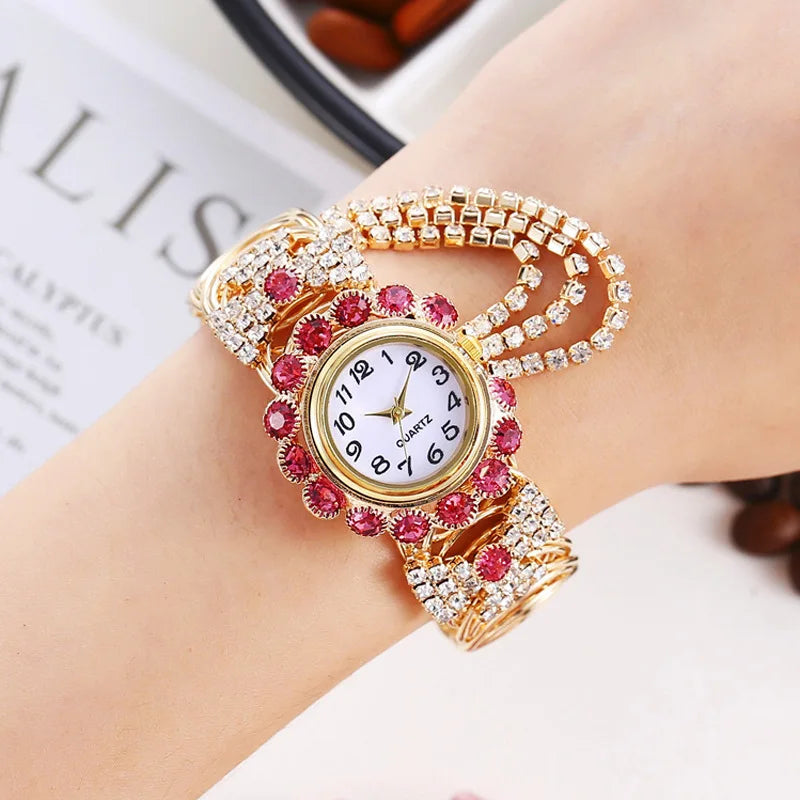 YIKAZE Diamond Rhinestone Luxury Women Quartz Wristwatch Fashion Ladies Alloy Steel Strap Casual Watches Clock Waterproof