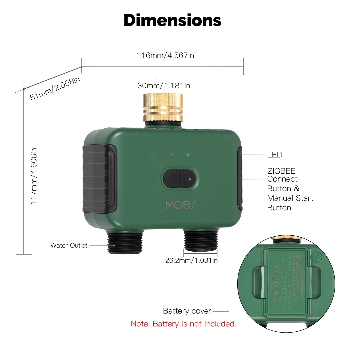MOES Tuya Smart ZigBee 2-Outlet Water Timer Brass lnlet Sprinkler with Filter Programmable Irrigation Work With Alexa GoogleHome