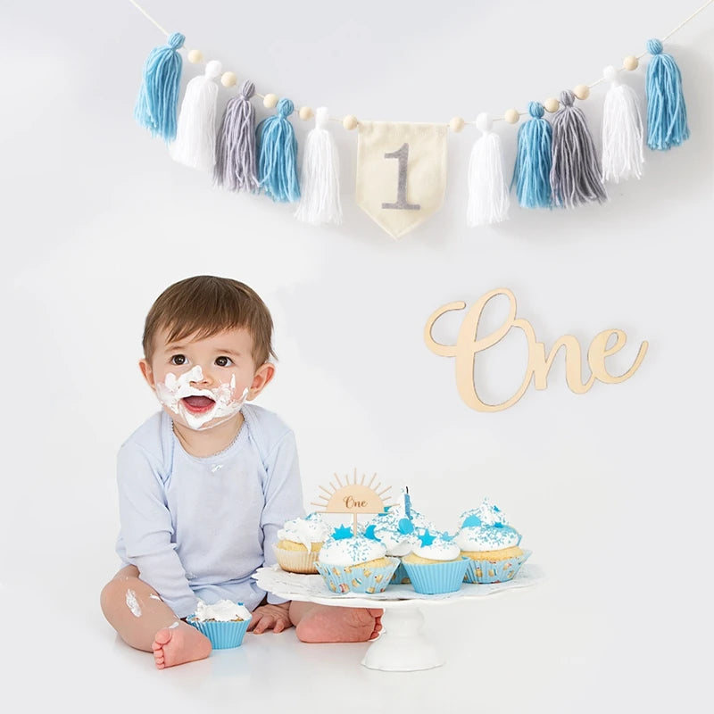 Happy Birthday Banner Handmade Tassel Pendant First Boys Girl Baby Shower Birthday Party Balloon Decoration Supplies Baby Gifts