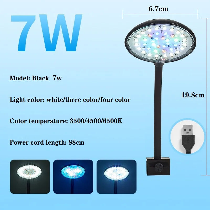 Lampe d'aquarium USB 5 W 7 W LED étanche pour aquarium, lampe sous-marine pour poissons, décoration d'aquarium, lampe pour plantes, mini lampe pour aquarium