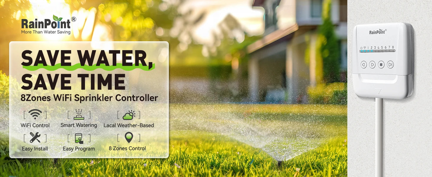 RAINPOINT 8 Zone WIFI Connect Minuterie d'arrosage Contrôleur d'irrigation de jardin Vanne d'eau Minuterie d'irrigation Système d'arrosage intelligent