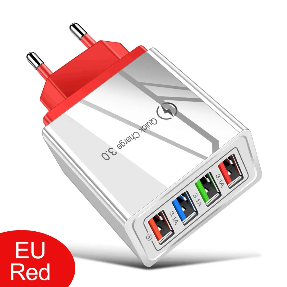4 Ports USB Charger Fast Charging EU/US Plug Mobile Phone Charger Universal Quick Charge 3.0 Power Adapter For Xiaomi 12 Pro Max