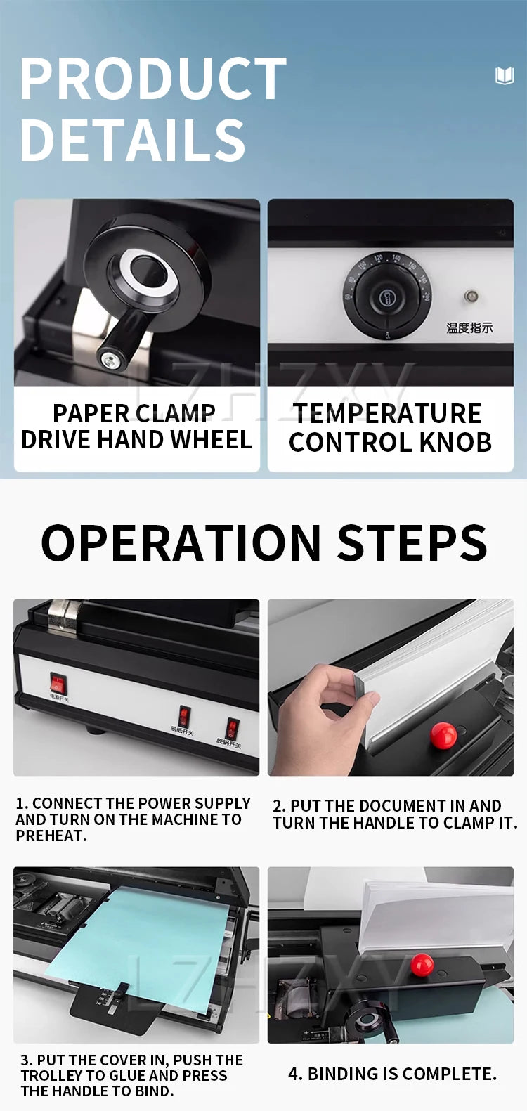 HJ420A Desktop Electric Binding Machine Bid Contract File Accounting Voucher Automatic Hot Melt Glue Binding Office A4 Book Grap