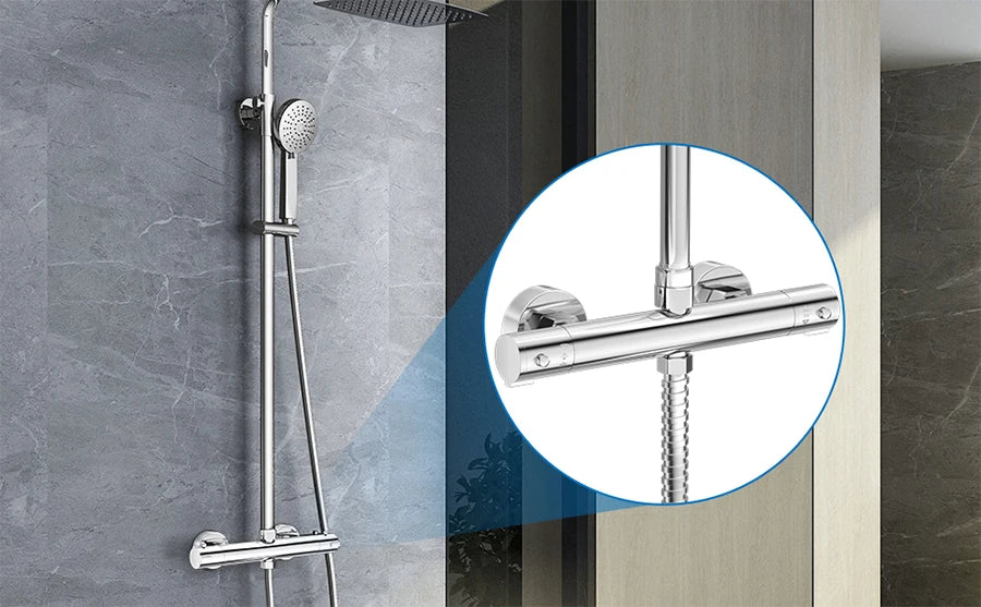 Round Thermostatic Bathtub Shower Faucet Chrome Thermostatic Mixer Valve Bar Twin Outlet Wall Mounted Bathroom Shower Mixer Taps