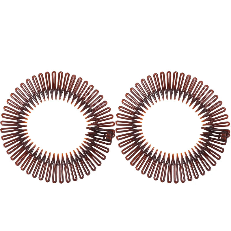2pcs Rhinestone Plastic Full Circle Stretch Diamond Flexible Comb Teeth Headband Hair Band Clip Face Wash Fixed Hair Accessories