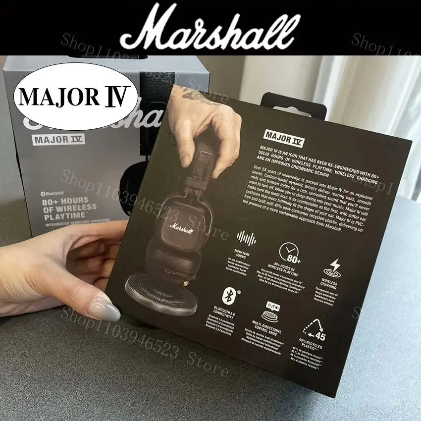 Casque Bluetooth Marshall Major IV 4, basses profondes, design ergonomique, plus de 80 heures d'autonomie, casque de sport pliable sans fil