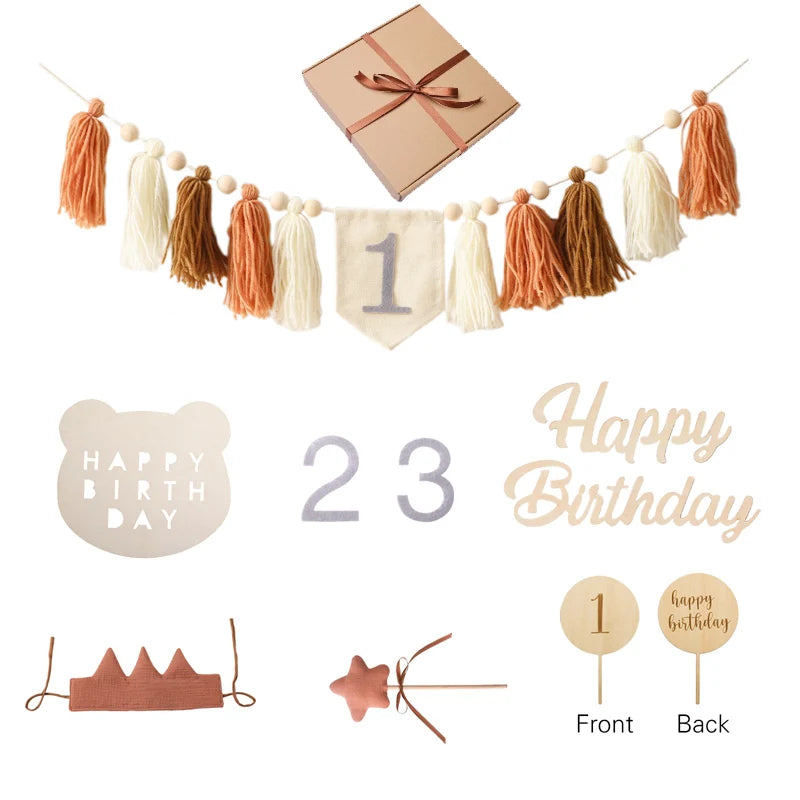 Happy Birthday Banner Handmade Tassel Pendant First Boys Girl Baby Shower Birthday Party Balloon Decoration Supplies Baby Gifts