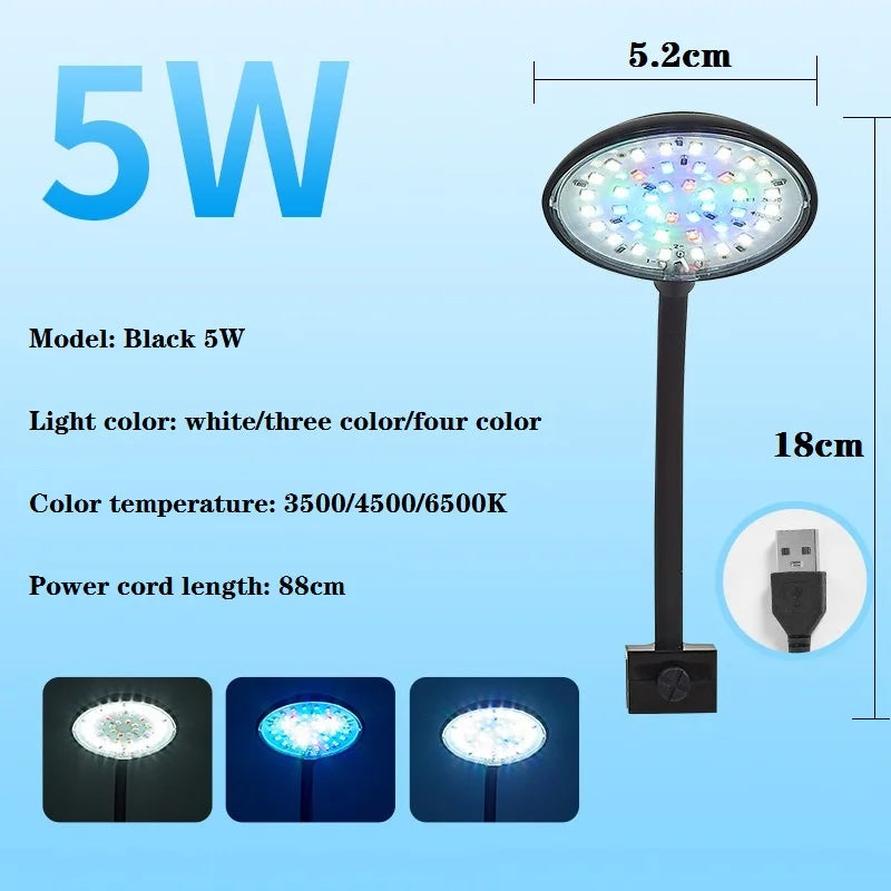 Lampe d'aquarium USB 5 W 7 W LED étanche pour aquarium, lampe sous-marine pour poissons, décoration d'aquarium, lampe pour plantes, mini lampe pour aquarium