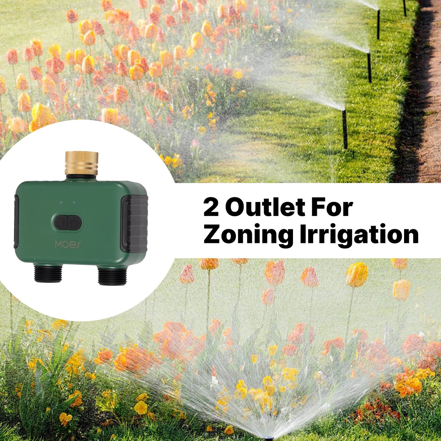 MOES Tuya Smart ZigBee 2-Outlet Water Timer Brass lnlet Sprinkler with Filter Programmable Irrigation Work With Alexa GoogleHome