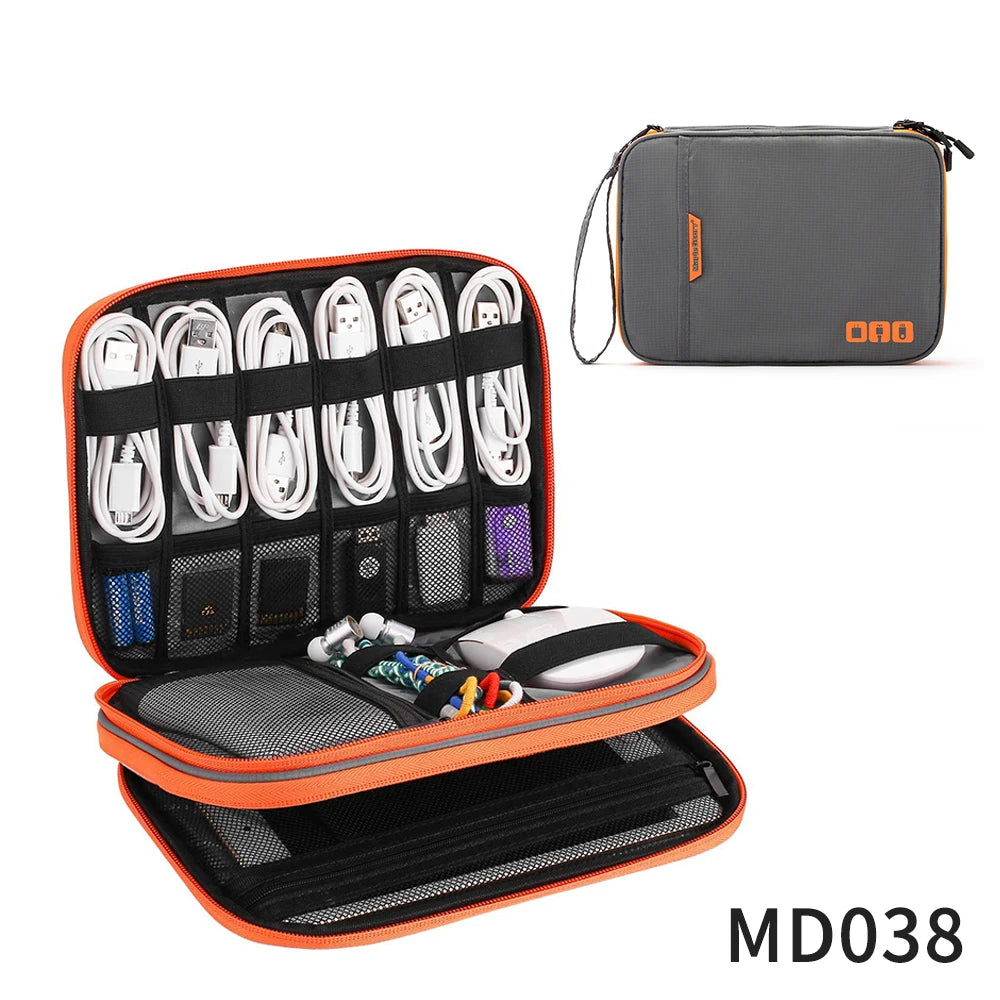 Organiseur électronique, organiseur de câbles de voyage, sac double couche pour accessoires électroniques, pour tablette 7,9", clé USB, cordons, noir