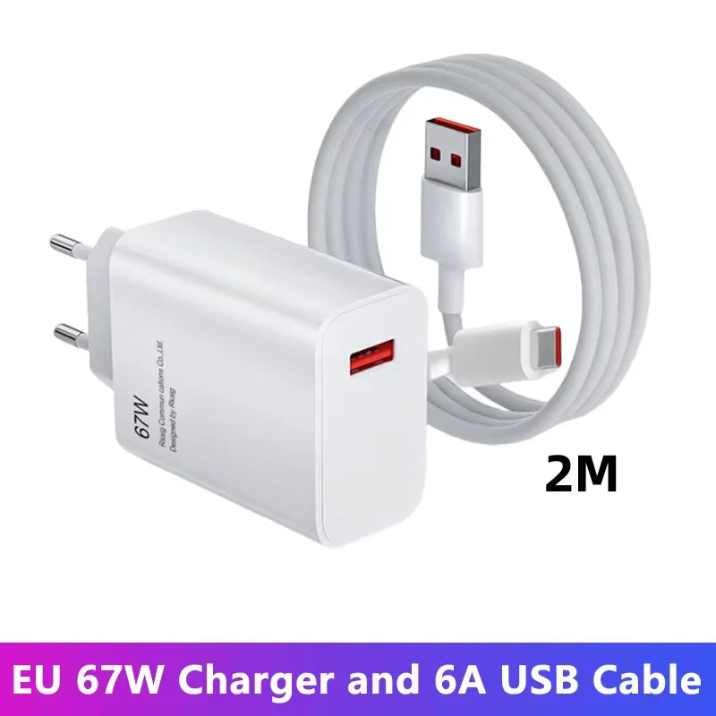 67W GaN USB Fast Charging Quick Charger QC3.0 USB Type C Cable for Xiaomi 14 13 12 Redmi Note Turbo Mobile Phone Charger Adapter