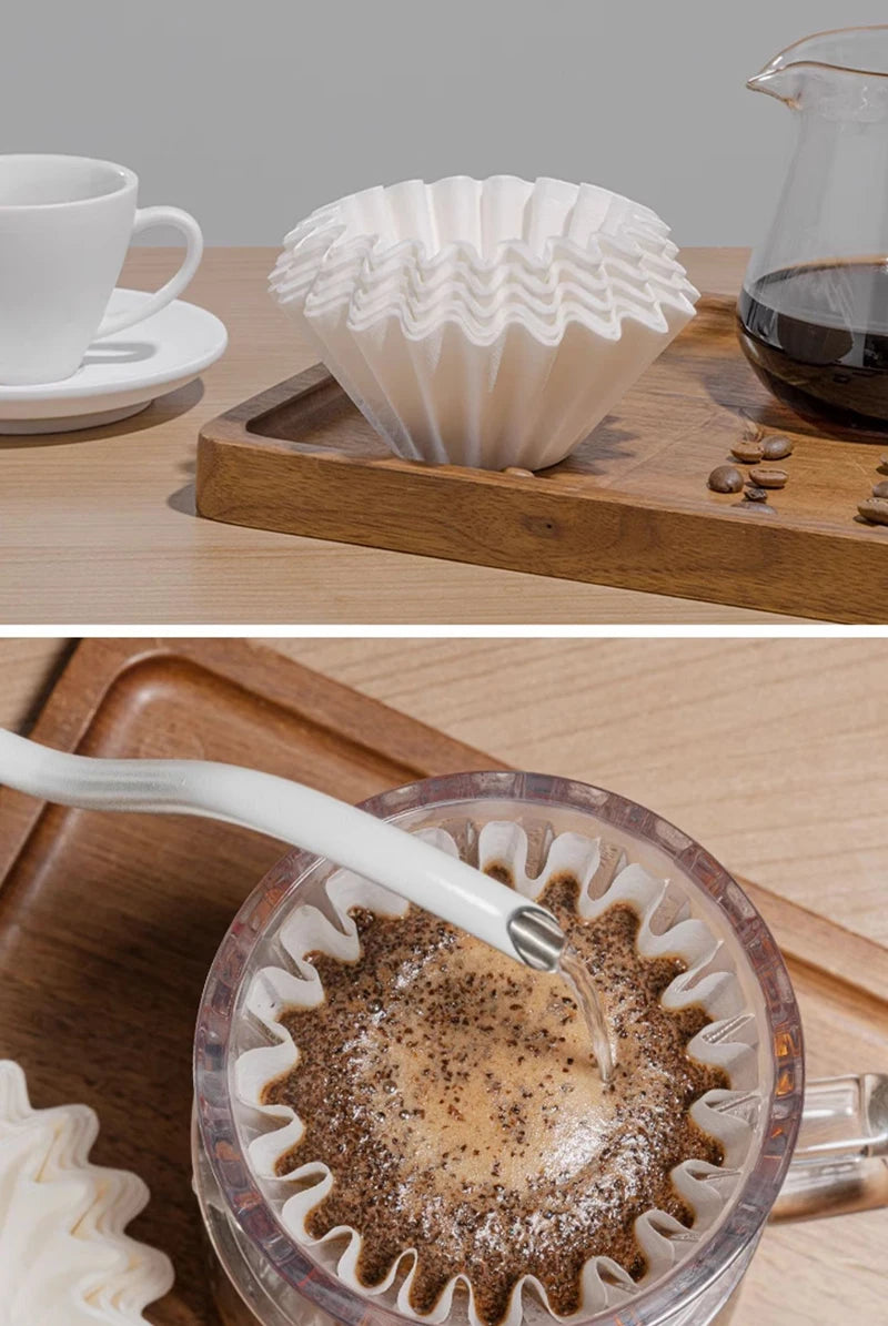 50pcs Disposable Basket Coffee Filter Paper ,Pour Over Filter Papers Cake Shape,Compatible With B75 Wave Dripper 155\185 Series