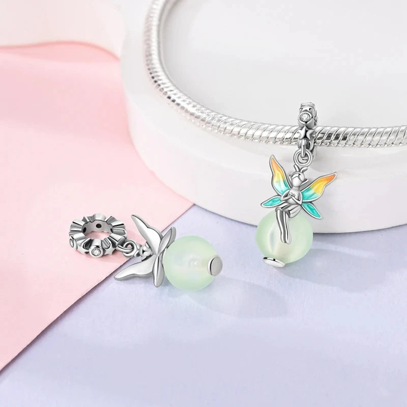 New 925 Sterling Silver Luminous Elf Blue Purple Butterfly Moon Life Tree Charms Beads Fit Pandach Original Bracelet DIY Jewelry