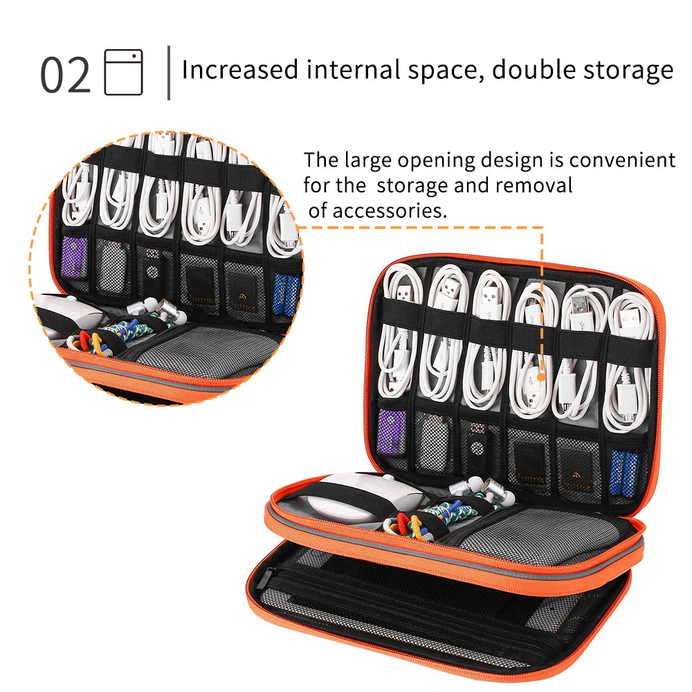 Organiseur électronique, organiseur de câbles de voyage, sac double couche pour accessoires électroniques, pour tablette 7,9", clé USB, cordons, noir