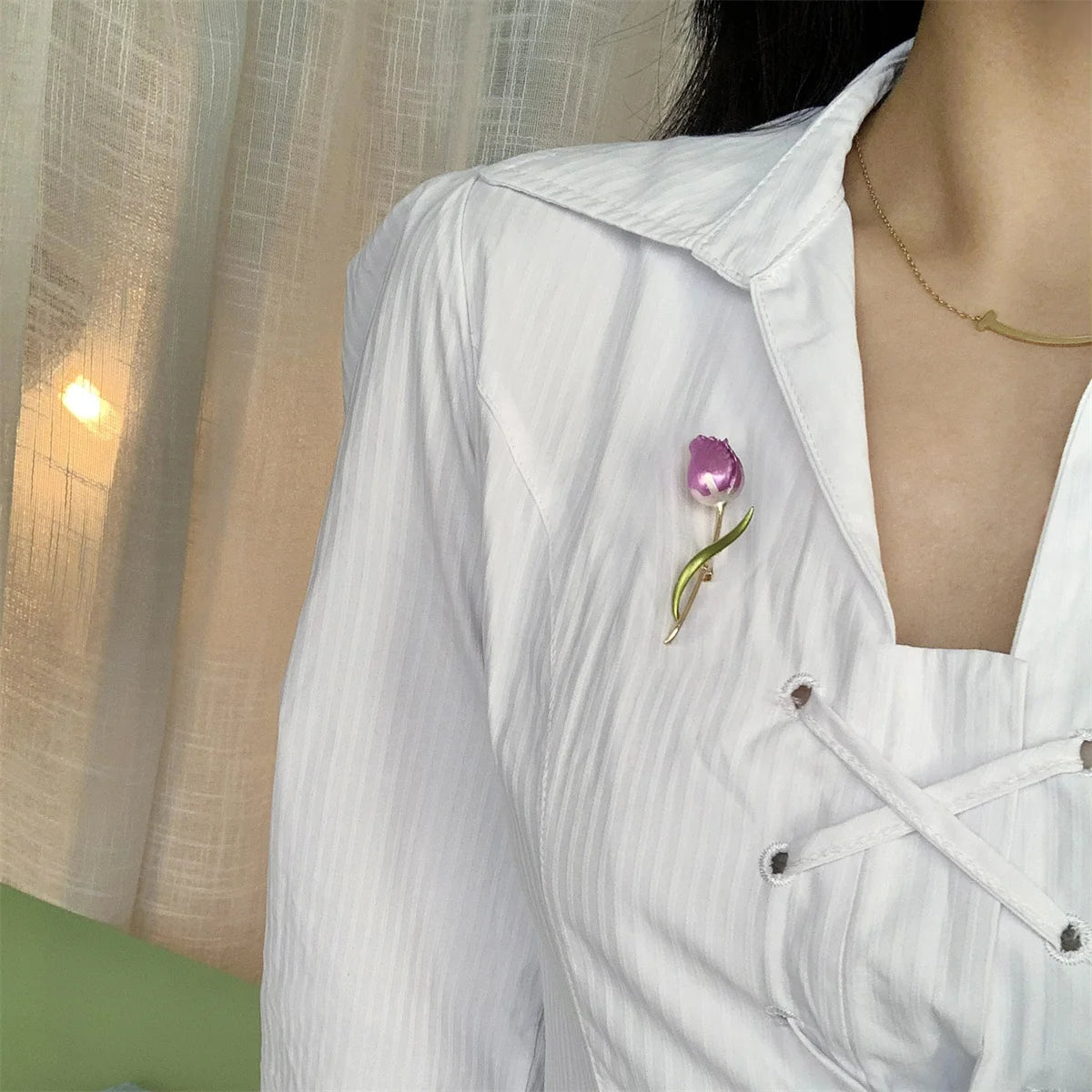 Rinhoo Luxury Pink Green Zircon Tulip Flower Brooch For Women Elegant Pearl Floral Lapel Pins Plant Button Badge Wedding Jewelry