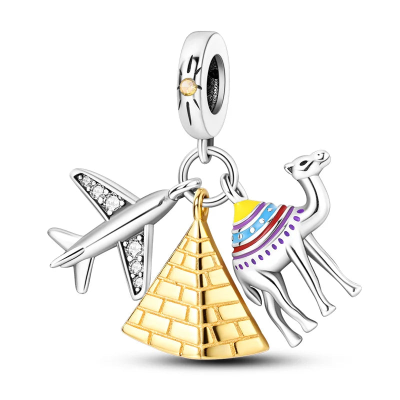 925 Sterling Silver Spots Series Charm Eiffel Tower Egypt Charms Pendant Fit MULA Original Sliver Bracelets DIY Jewelry Gifts