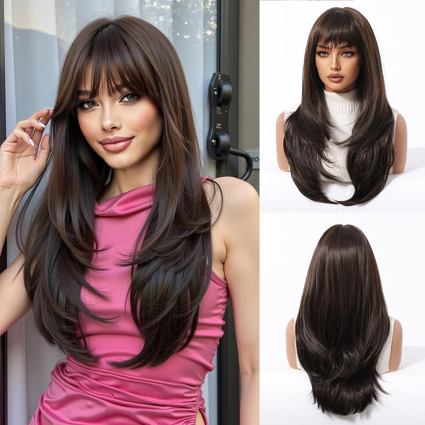 Perruques synthétiques longues blondes EASIHAIR pour femmes, cheveux naturels lisses et dégradés avec frange, résistantes à la chaleur, pour un usage quotidien