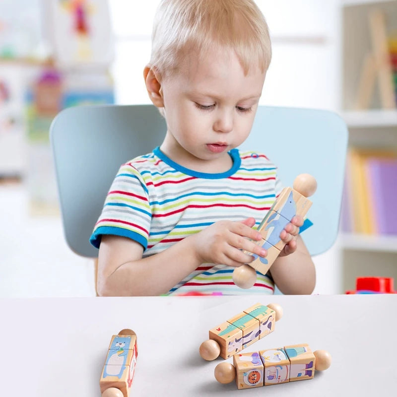 Hochet en bois pour bébé, jouet rotatif, animal assorti, apaisant, pour nouveau-né, de 0 à 12 mois, puzzle rotatif, jouets Montessori pour bébés