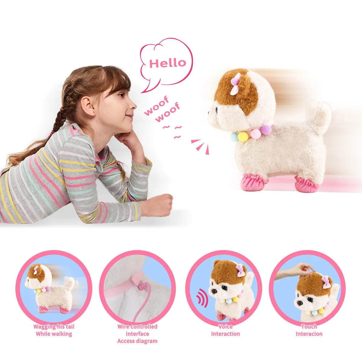 Jouet interactif électronique en peluche pour enfant, qui secoue la queue, fait semblant de s'habiller, chien en peluche qui aboie et marche avec laisse