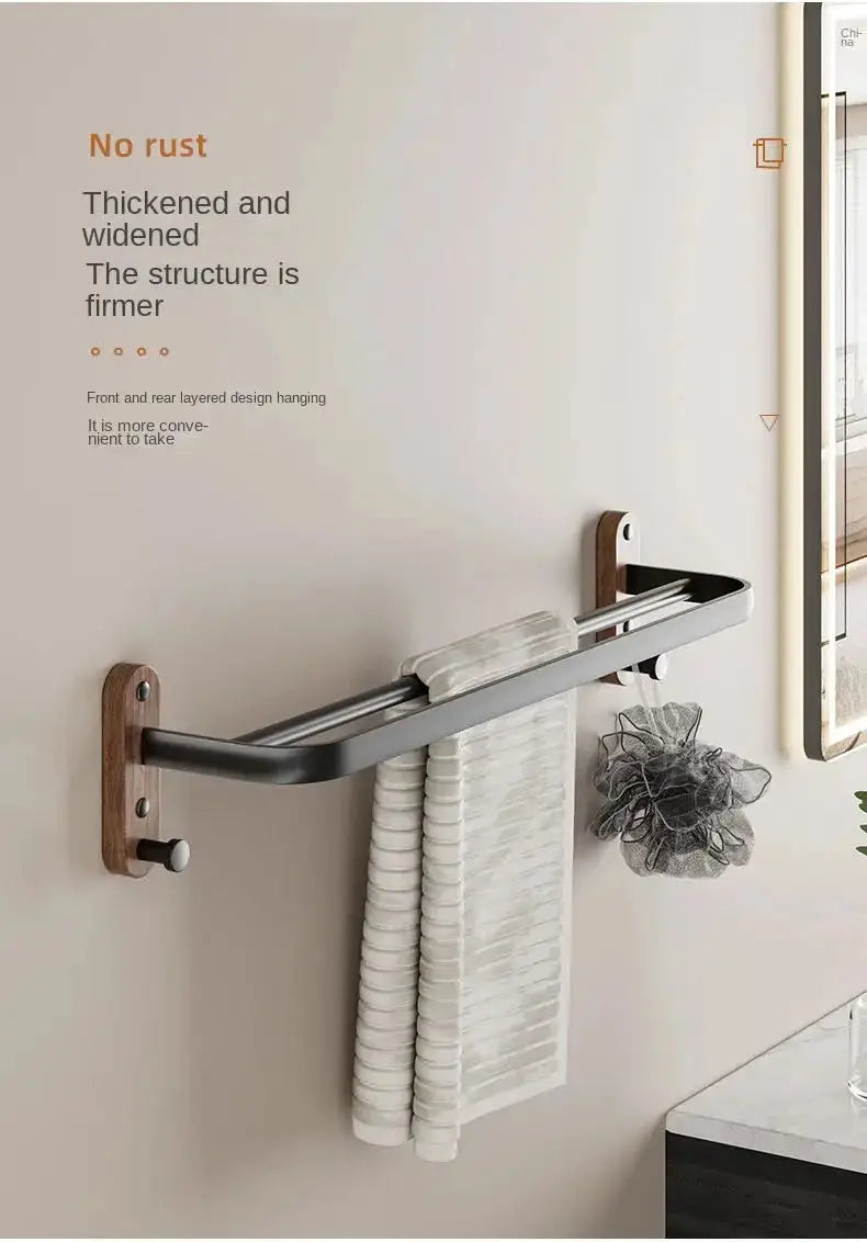 Nordic solid wood Light Luxury Towel Rack Bathroom Towel Shelf Perforated Wall Mounted Towel shelves Bathroom Accessories